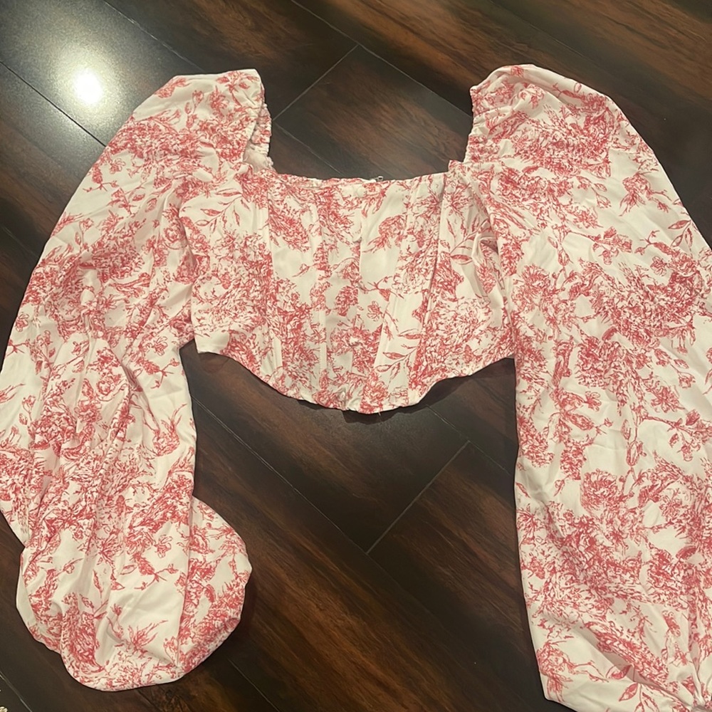 Misguided corset crop top with balloon sleeves